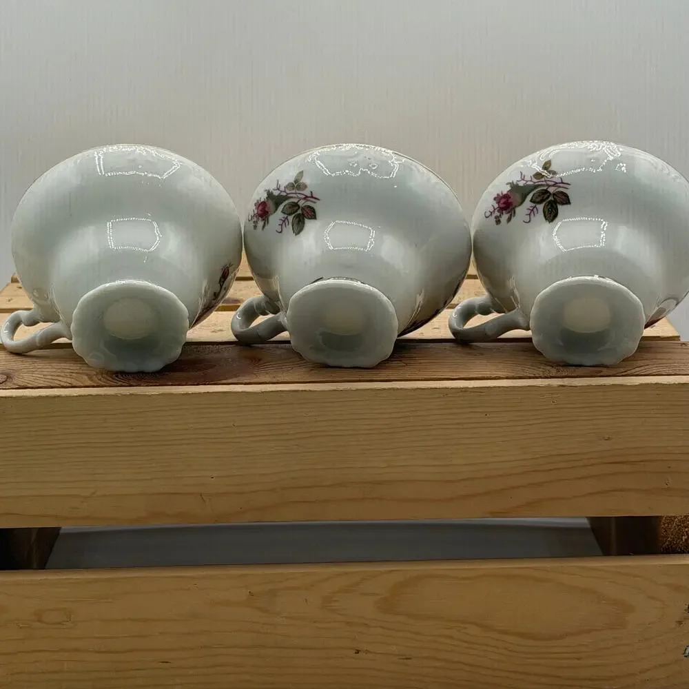 Vintage Pink Rose Fine Porcelain Teacup and Saucer Set –Trio Duo Pair (Set of 3)